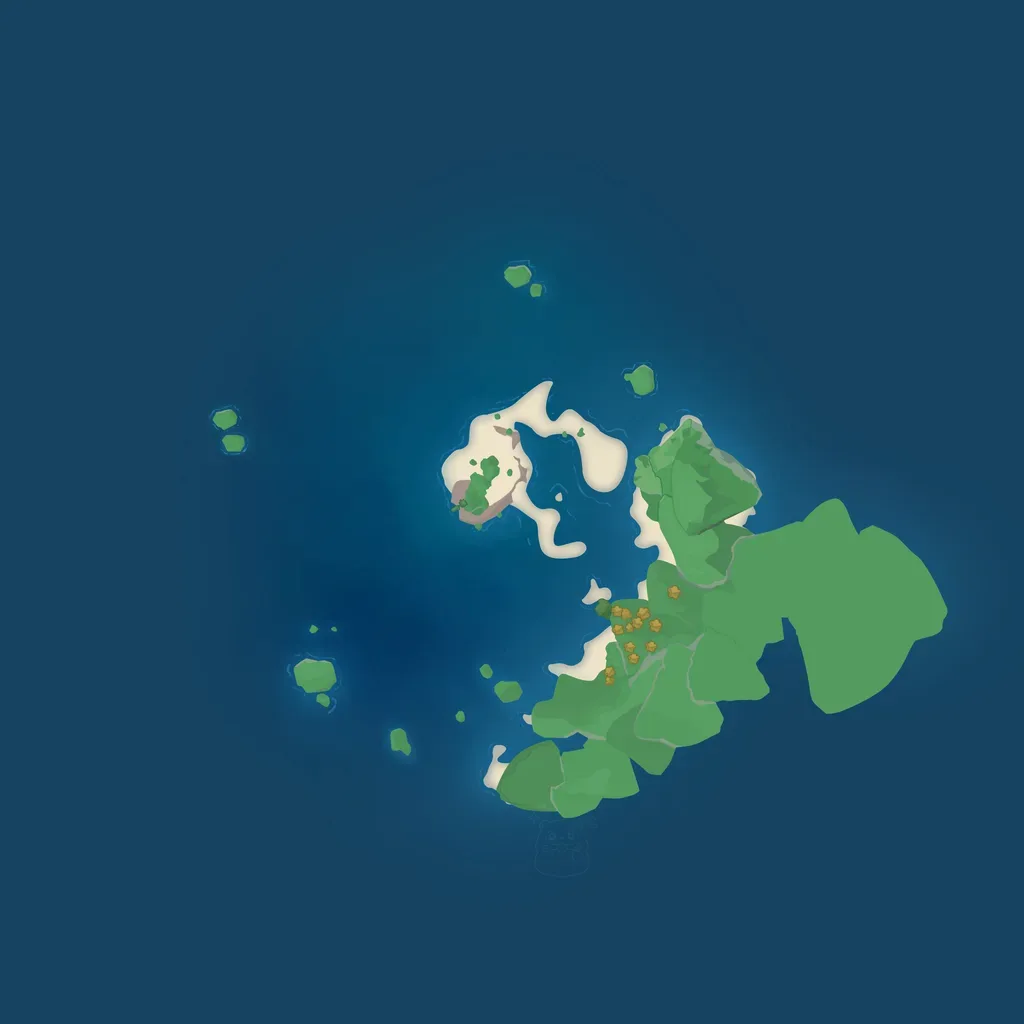 Mapa interativo das Ilhas Sussurrantes, uma região-arquipélago de Aniimo
